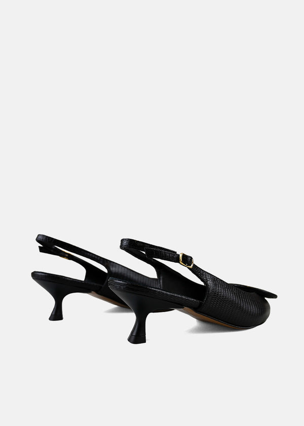Pointed Toe Slingback Kitten Heel in Black Lizard