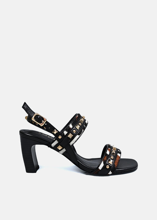 Orion Greek Heel with Gold Studs in Black