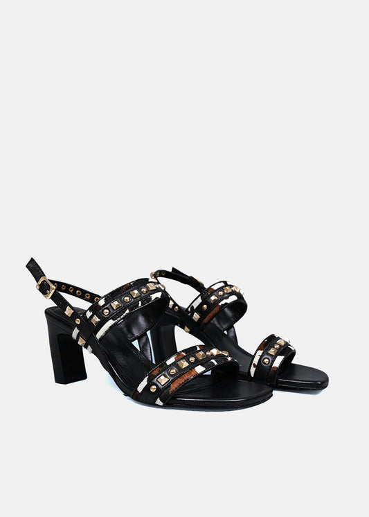 Orion Greek Heel with Gold Studs in Black