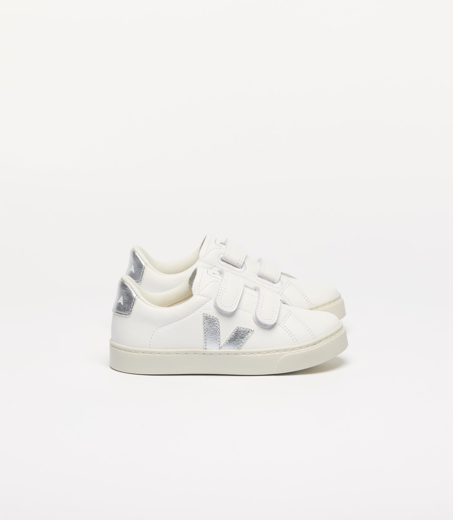 Kid's Small Esplar Leather Sneakers in White and Silver