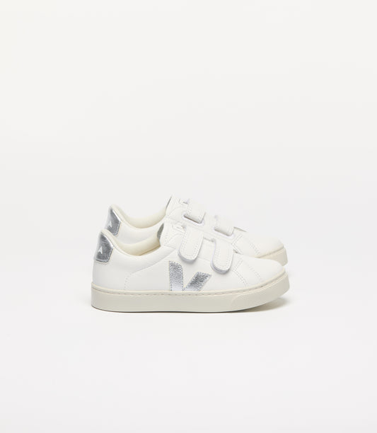 Kid's Small Esplar Leather Sneakers in White and Silver
