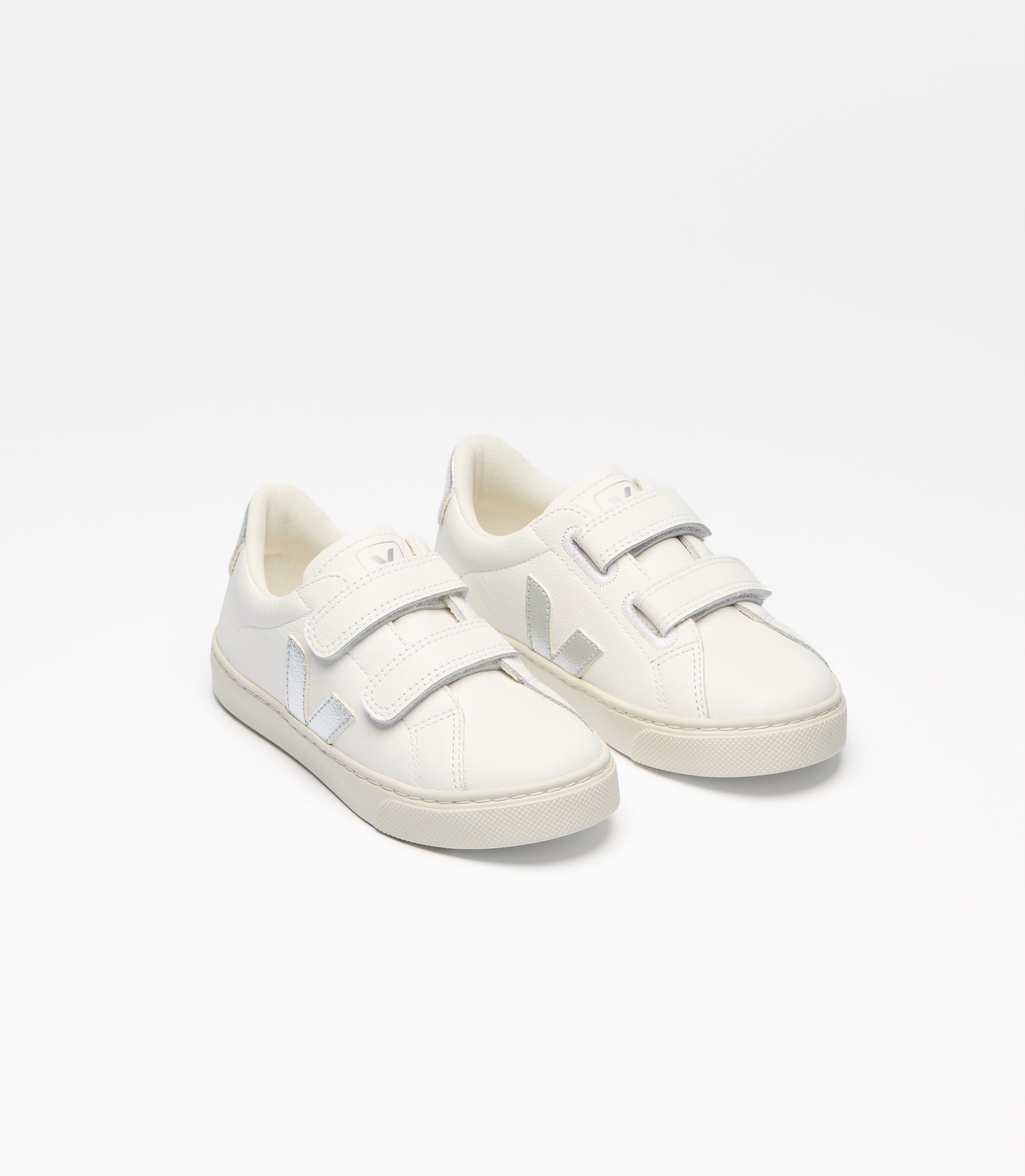Kid's Small Esplar Leather Sneakers in White and Silver