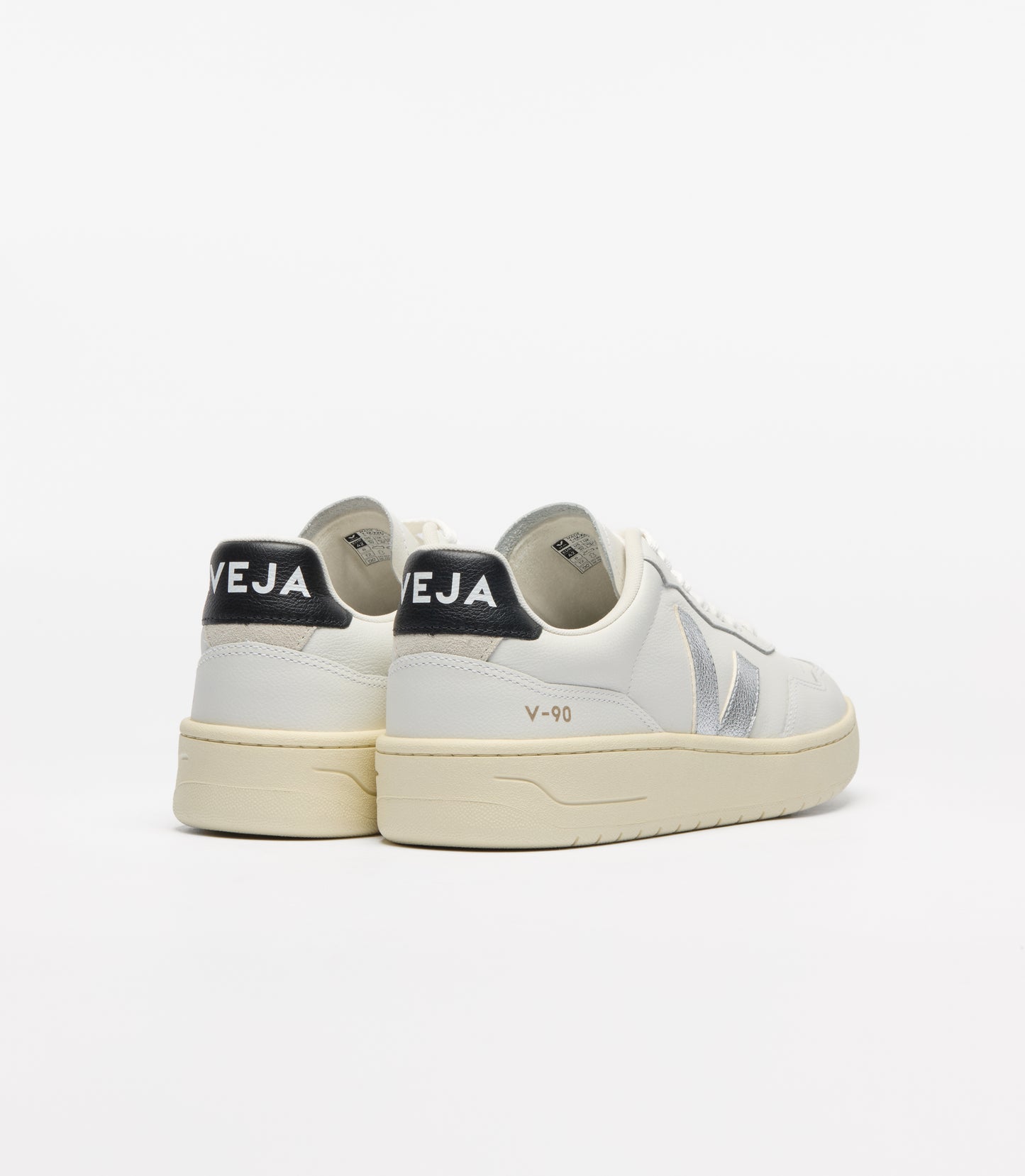 V90 Leather Sneakers in White Silver Black