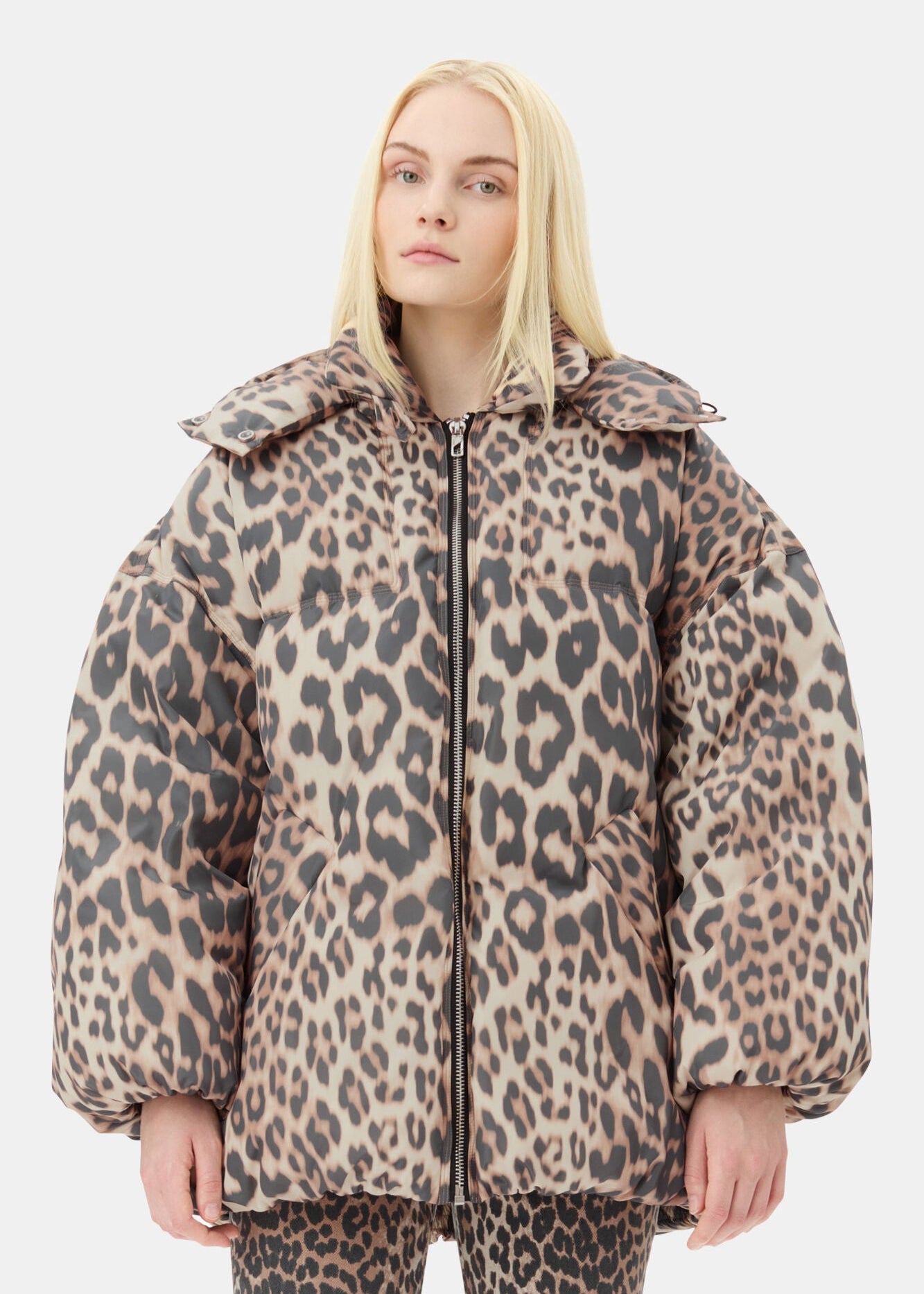 LEOPARD PUFFER JACKET - GANNI