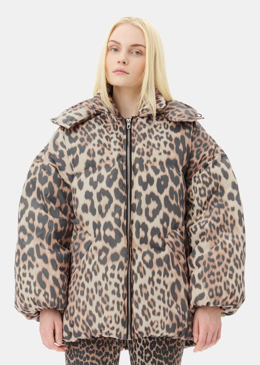 LEOPARD PUFFER JACKET - GANNI