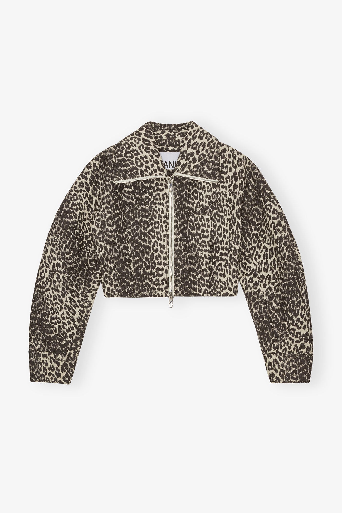 COTTON TWEED CURVED SLEEVE SHORT JACKET - LEOPARD - GANNI