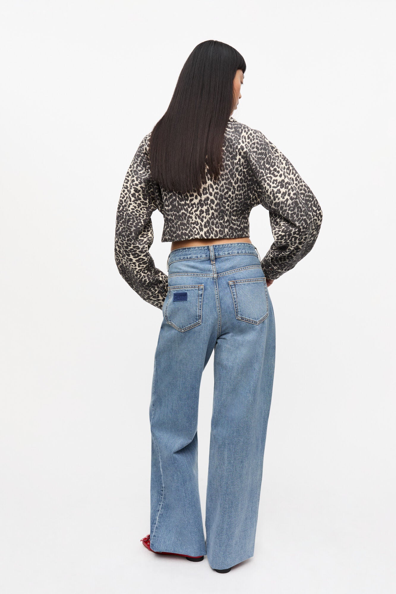 COTTON TWEED CURVED SLEEVE SHORT JACKET - LEOPARD - GANNI