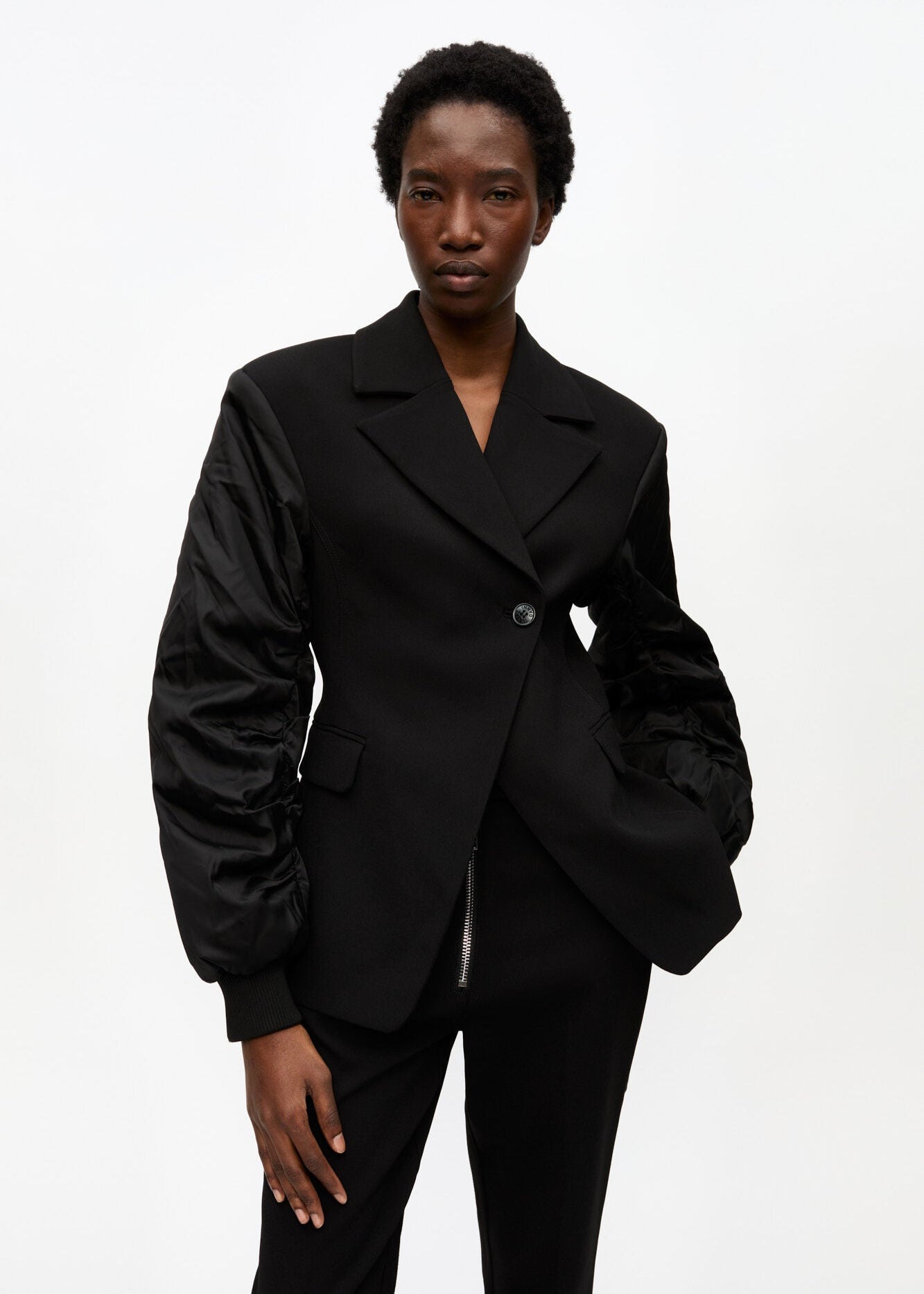 BONDED CREPE MIX JACKET - BLACK - GANNI