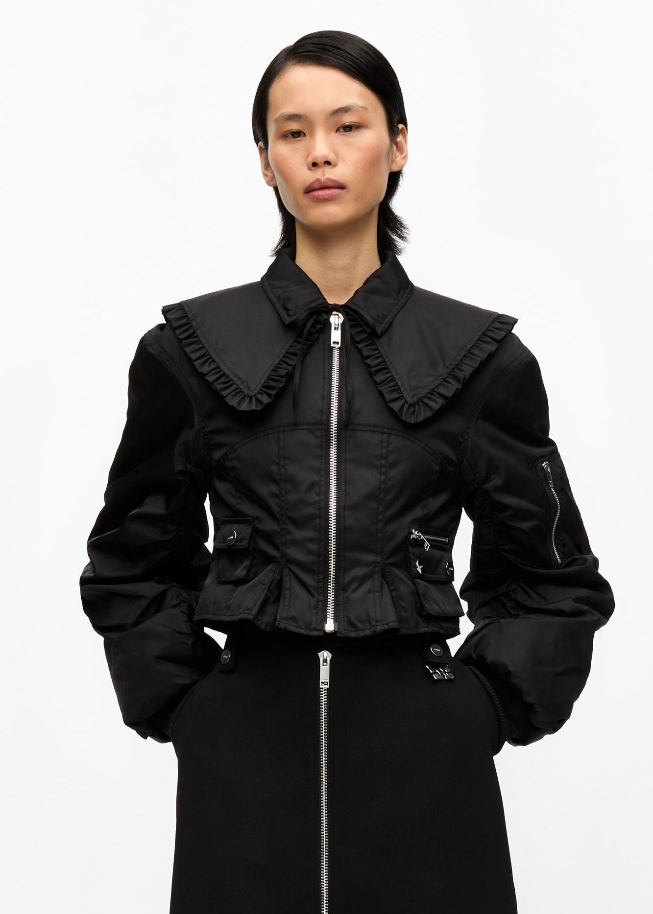DUCHESSE NYLON FITTED JACKET - BLACK - GANNI