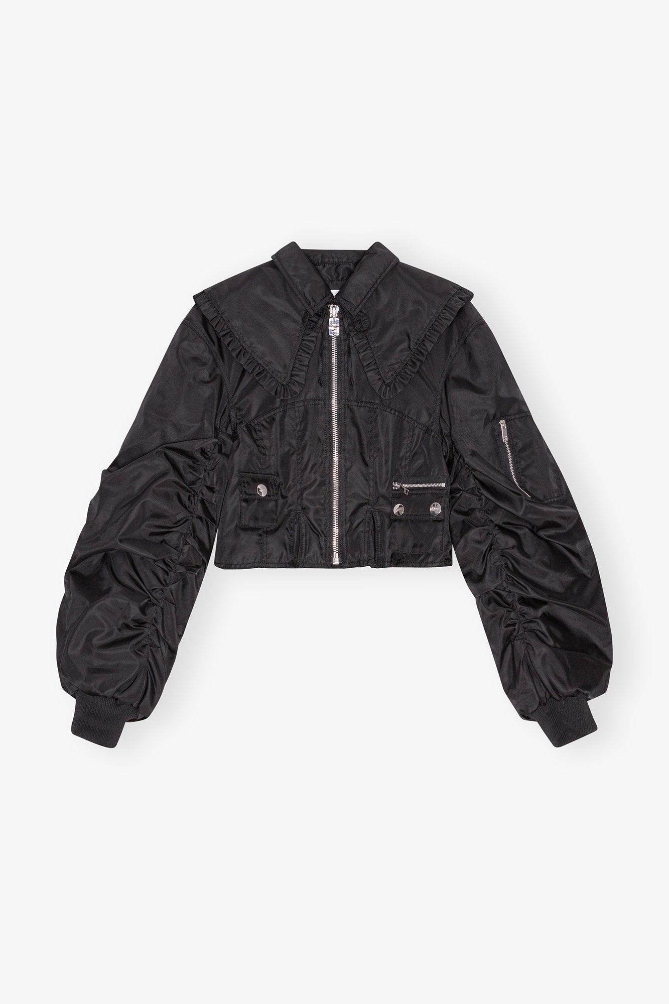 DUCHESSE NYLON FITTED JACKET - BLACK - GANNI