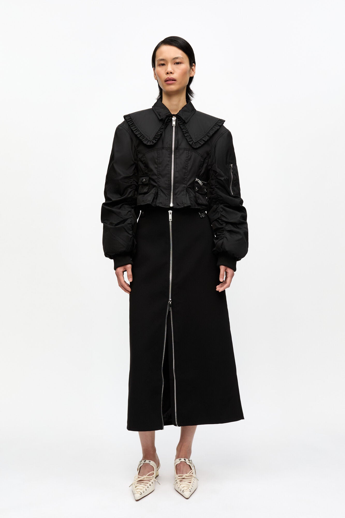 DUCHESSE NYLON FITTED JACKET - BLACK - GANNI