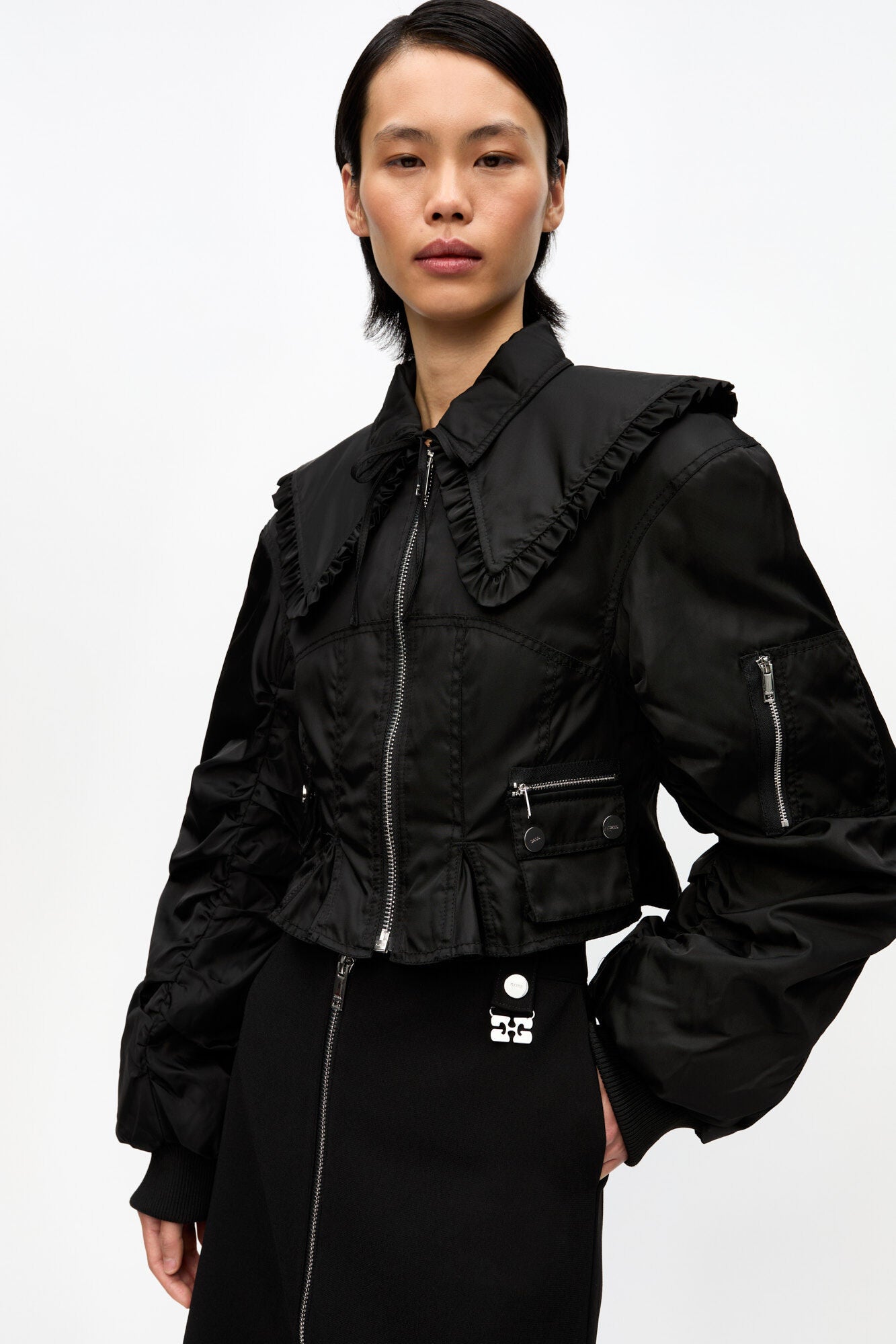DUCHESSE NYLON FITTED JACKET - BLACK - GANNI