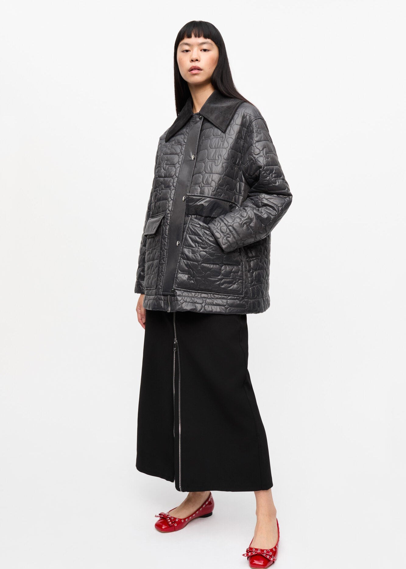 SHINY QUILT MIDI JACKET - PHANTOM GREY - GANNI