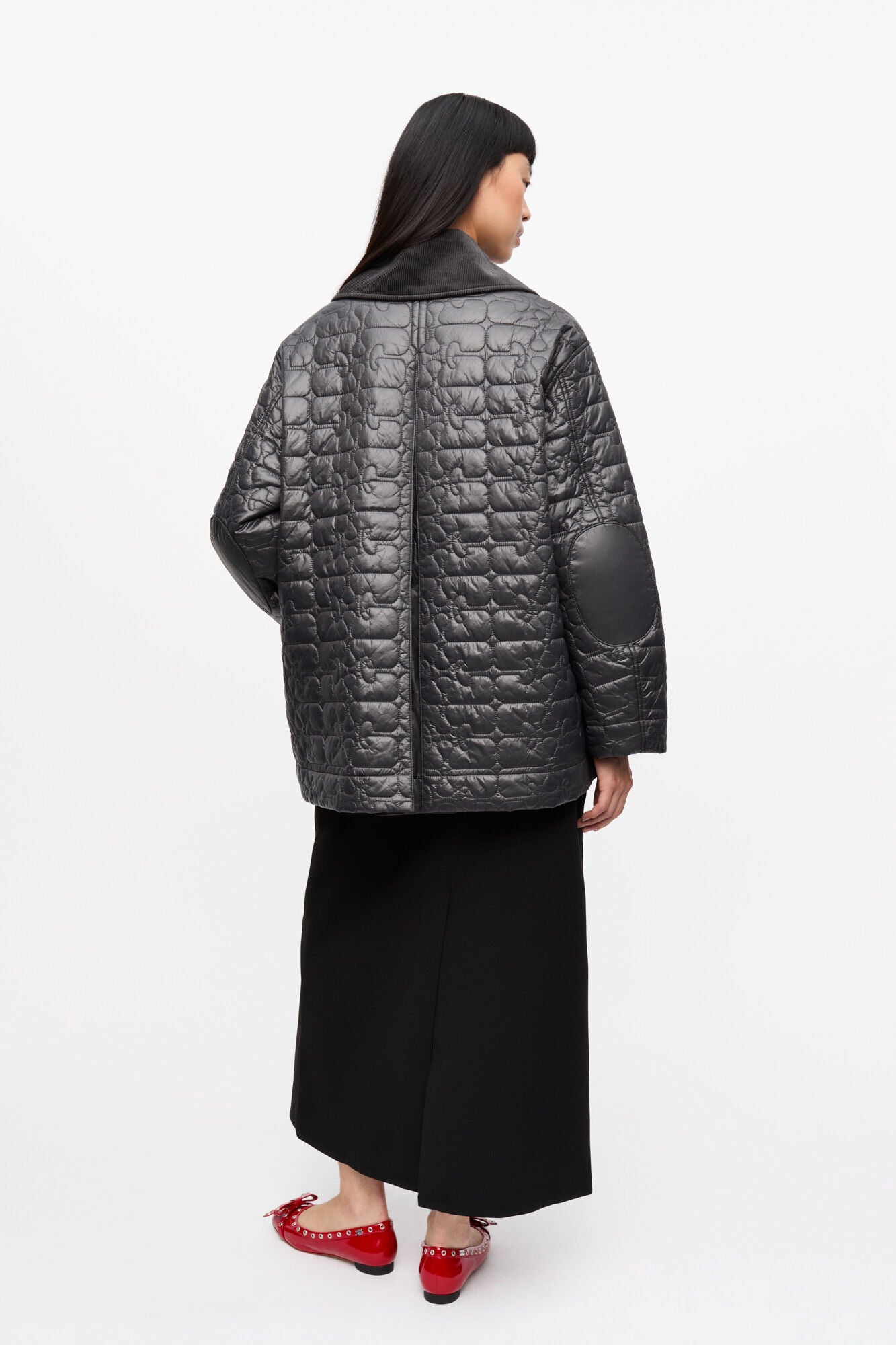 SHINY QUILT MIDI JACKET - PHANTOM GREY - GANNI
