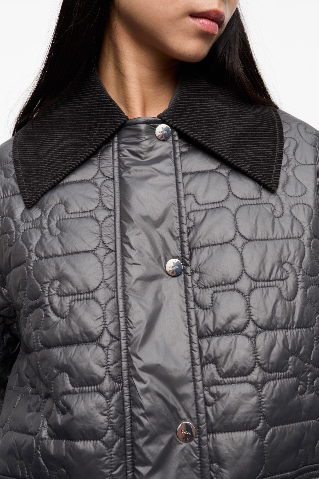 SHINY QUILT MIDI JACKET - PHANTOM GREY - GANNI