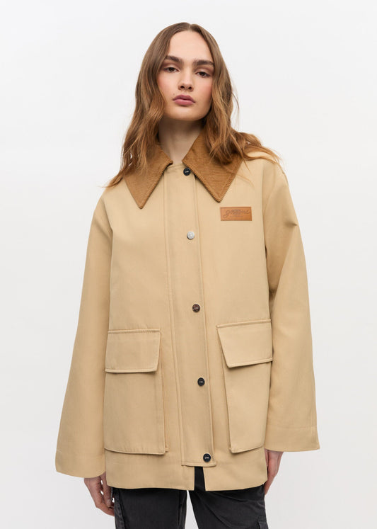 Heavy Twill Midi Jacket in Pale Khaki