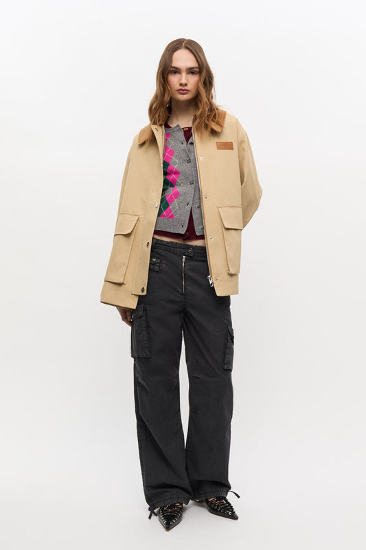 Heavy Twill Midi Jacket in Pale Khaki