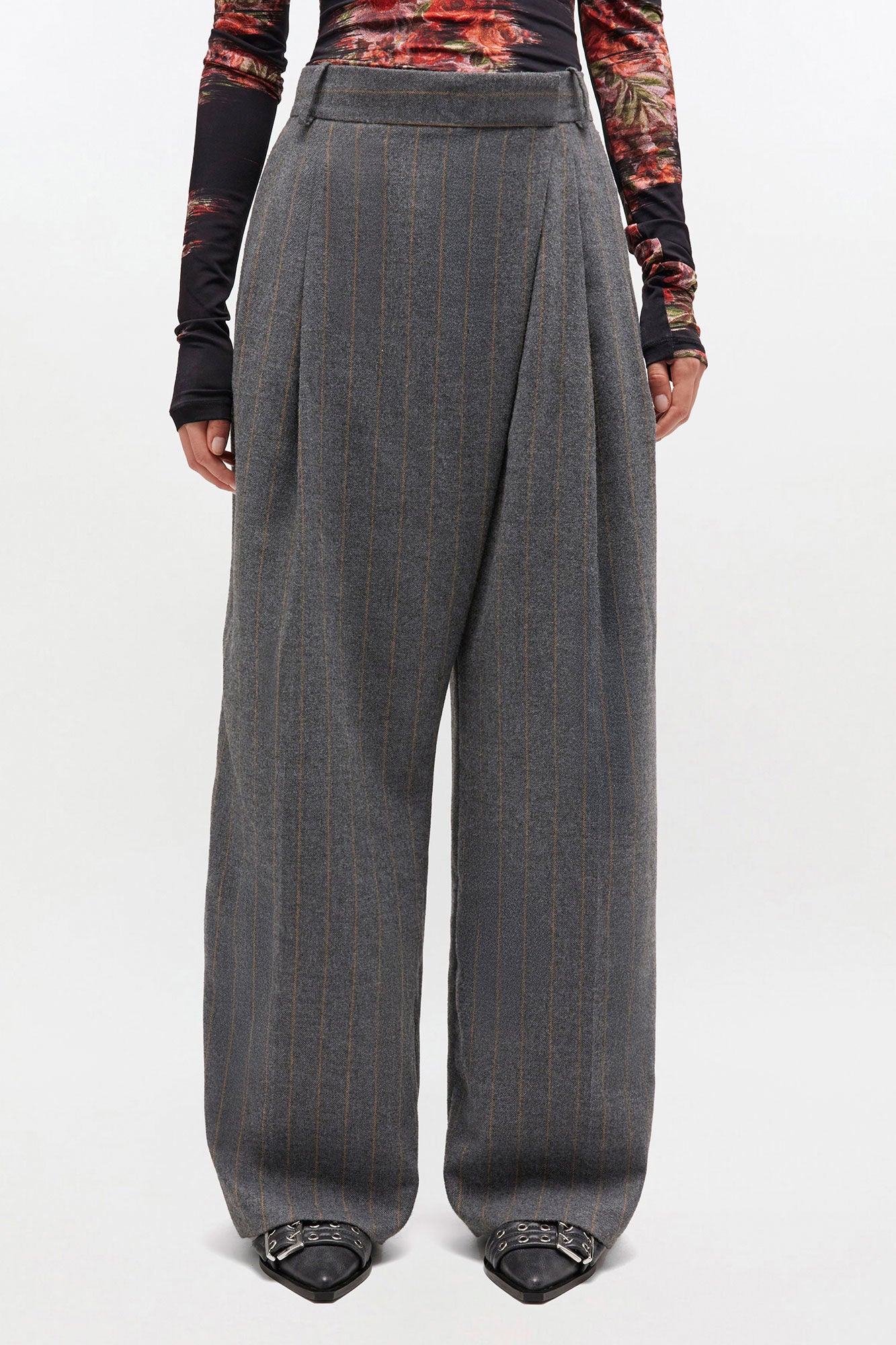 Stripe Cross-over Trousers in Grey