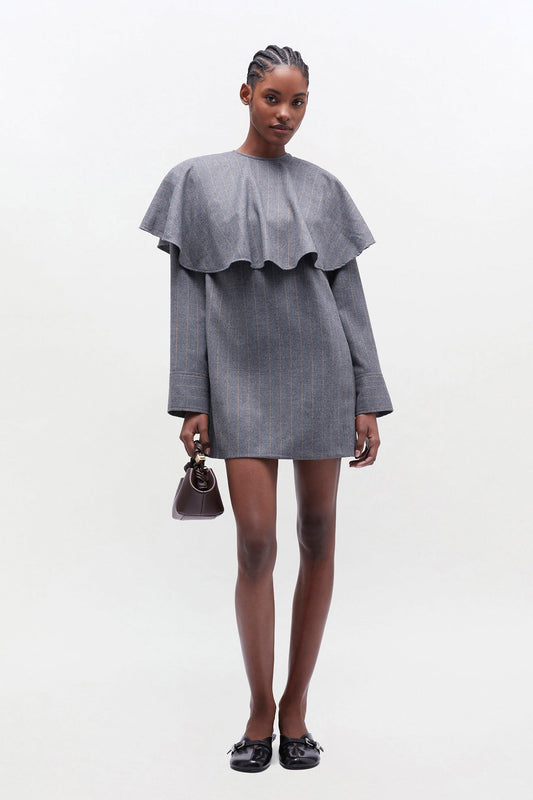 Circle Collar Dress in Grey Stripe