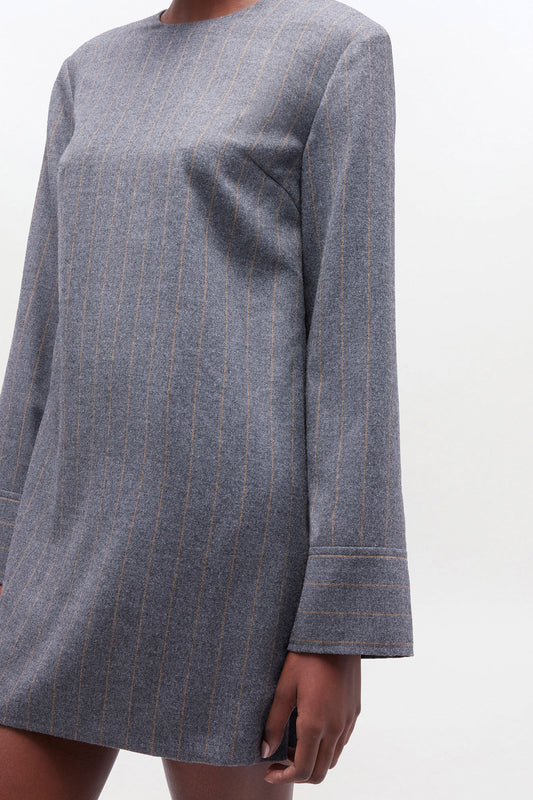 Circle Collar Dress in Grey Stripe