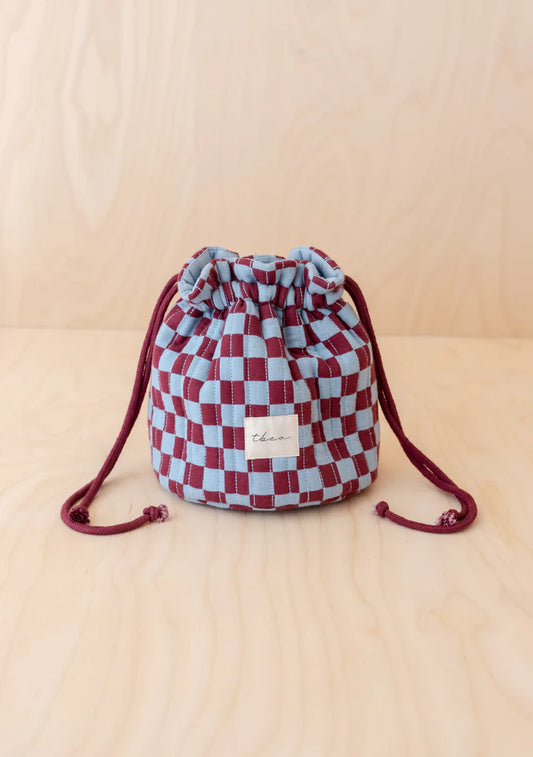 Cotton Wash Bag in Blue Checkerboard
