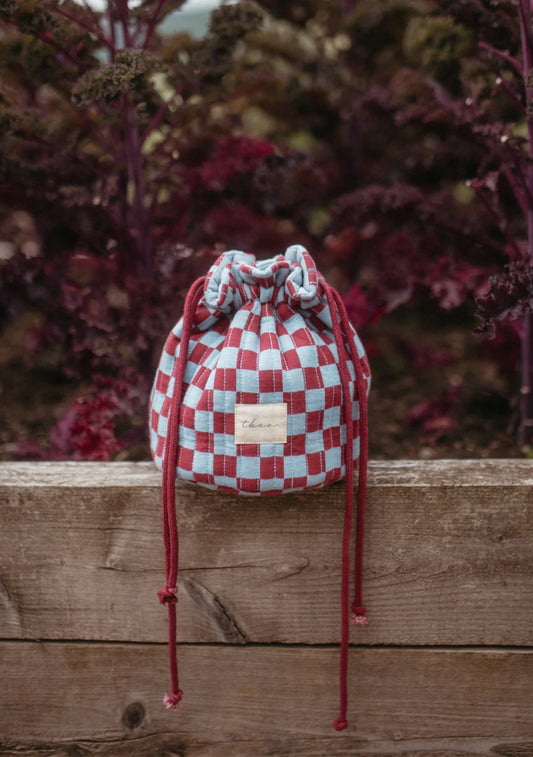Cotton Wash Bag in Blue Checkerboard