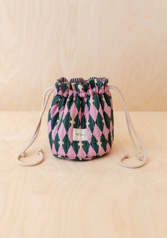Cotton Wash Bag in Pink Harlequin
