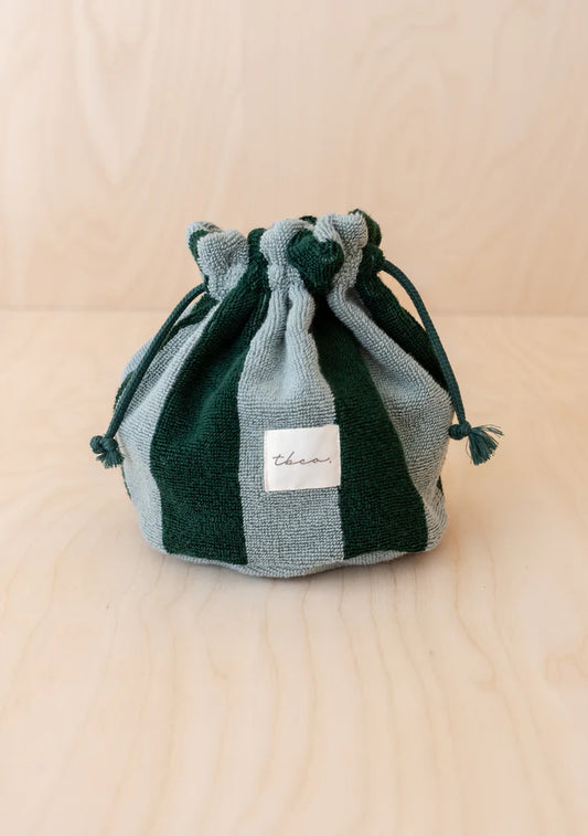 Terry Cotton Wash Bag in Green Stripe
