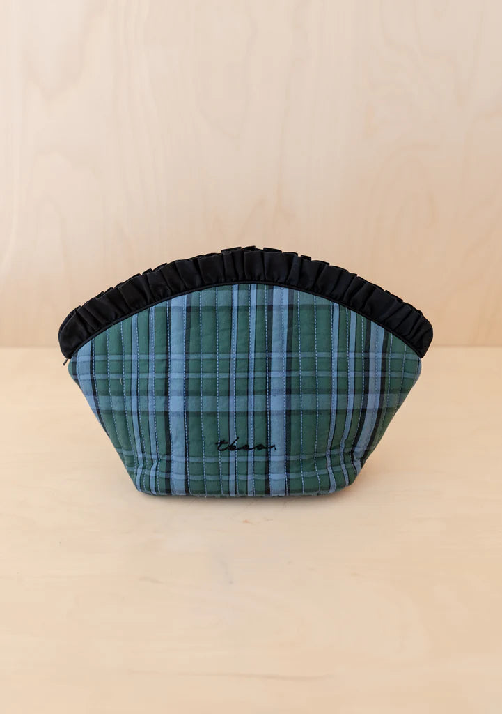 Cotton Wash Bag in Green Tartan