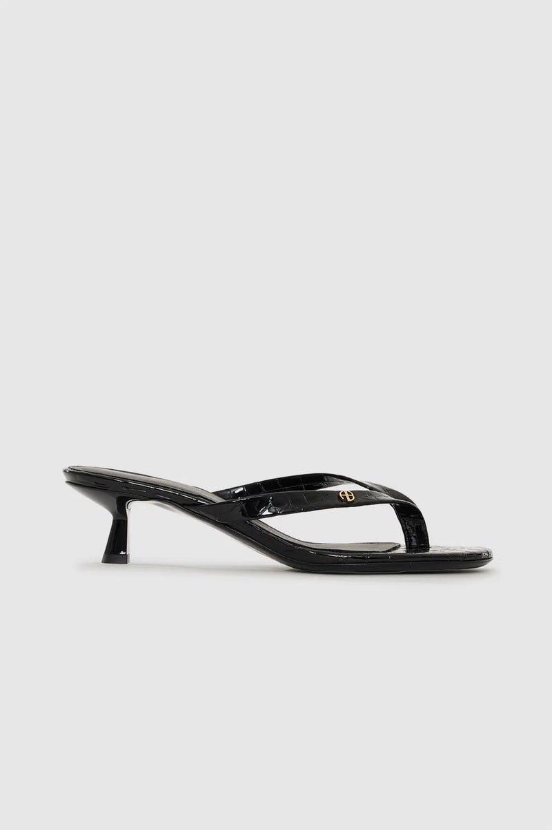 Noelle Thong Heels in Embossed Black