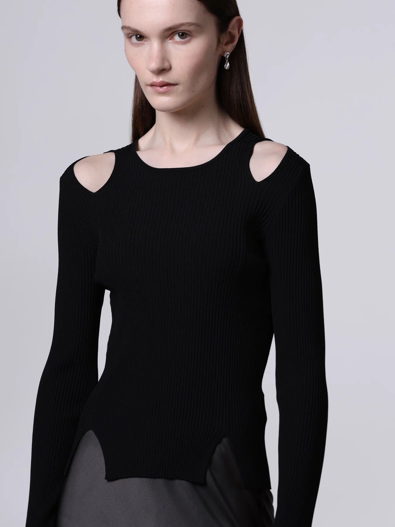 Cut-Out Long Sleeve Top in Black