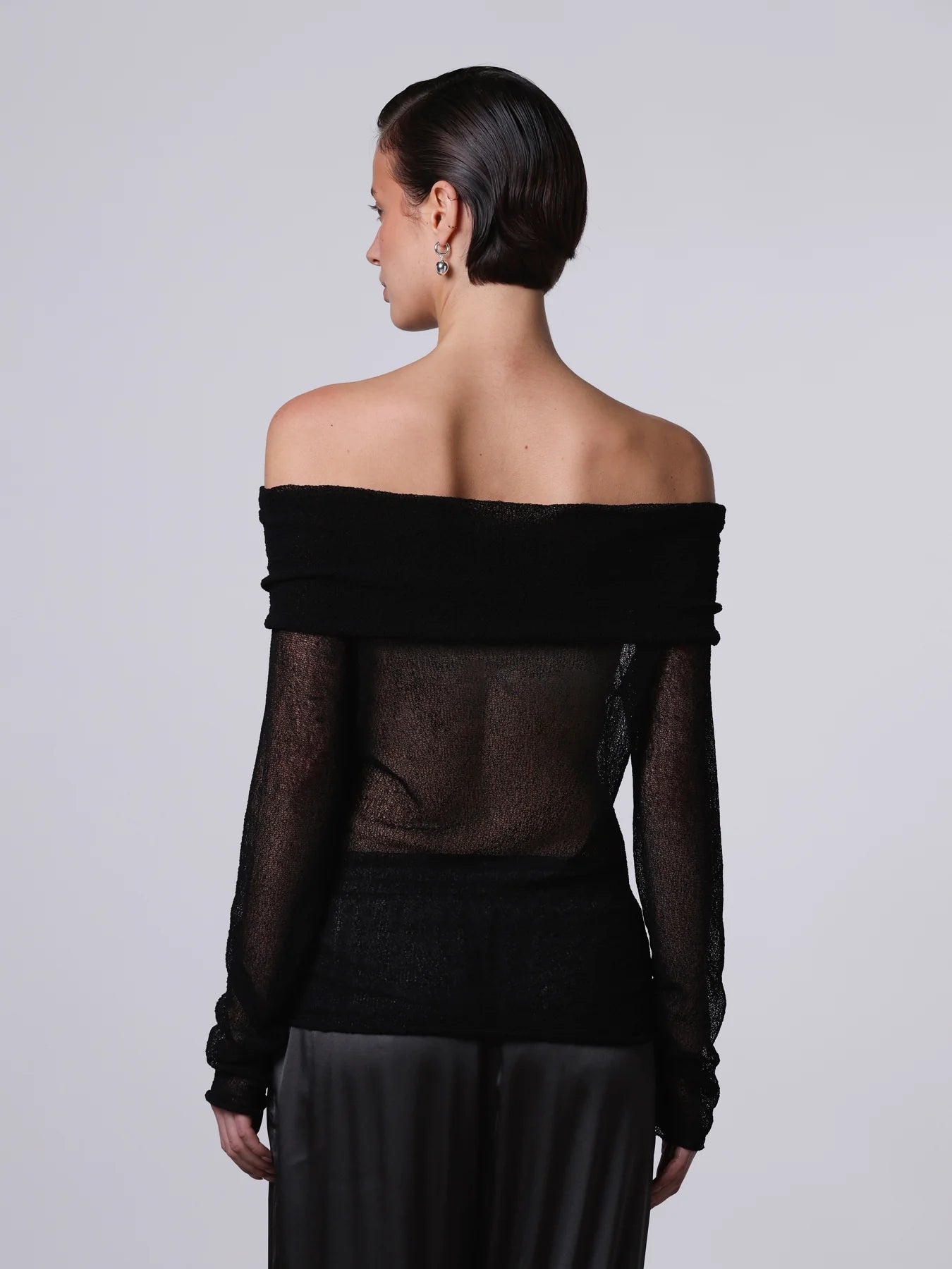 Openwork Lace-Effect Off-Shoulder Top in Black