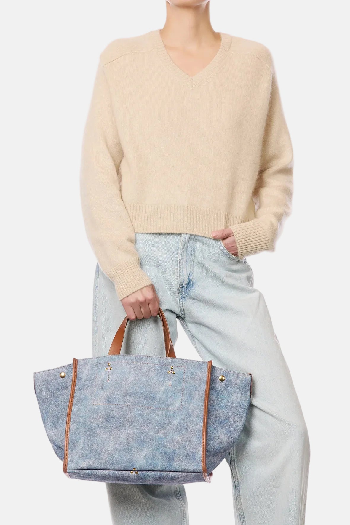 Leon M Bag in Washed Jeans Split Suede