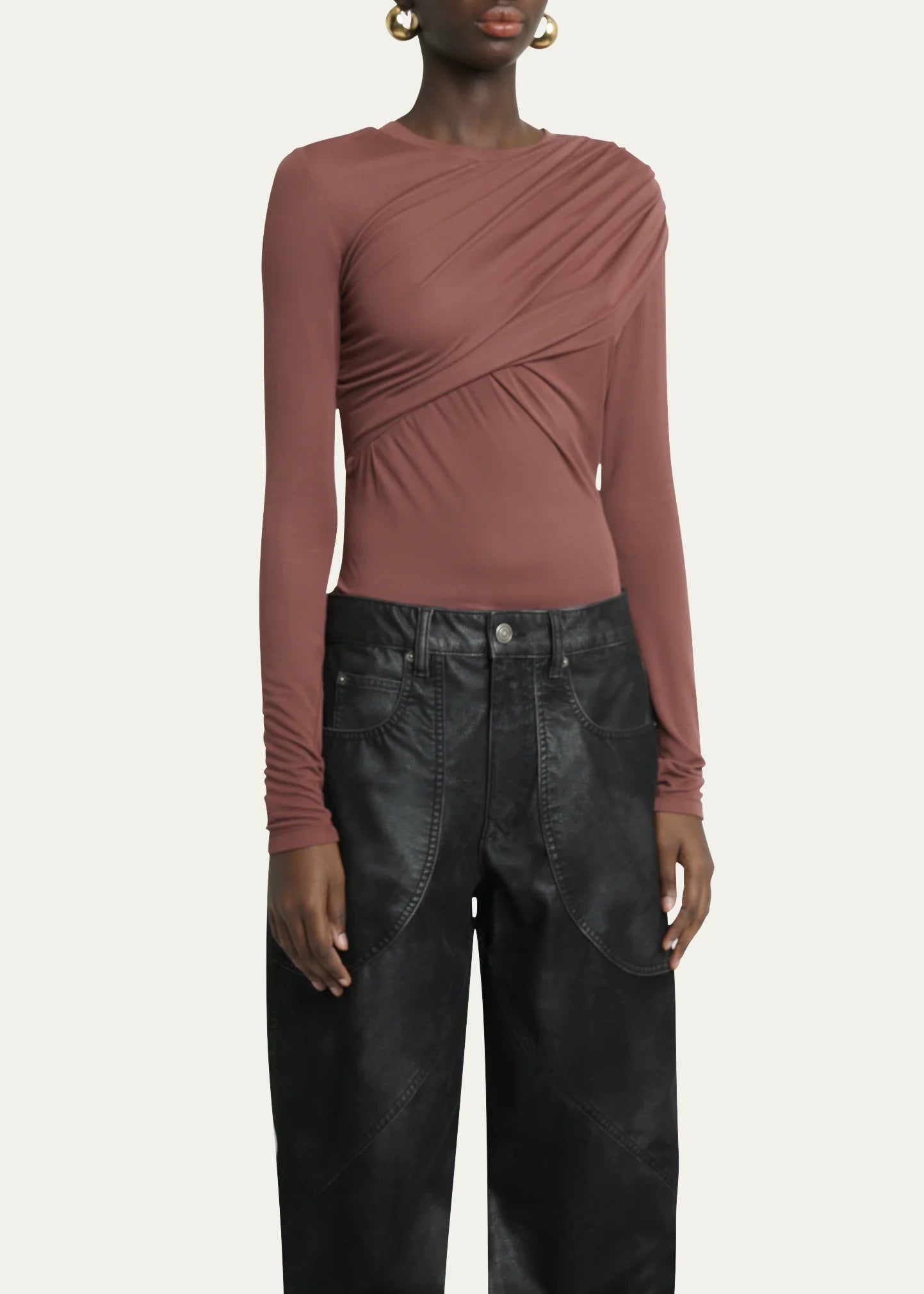 Dressi Draped Jersey Top in Burnt Henna