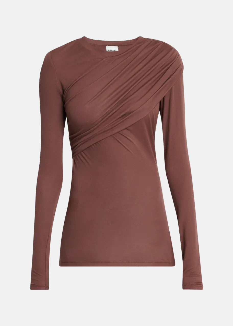 Dressi Draped Jersey Top in Burnt Henna