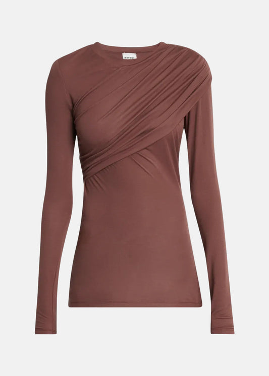 Dressi Draped Jersey Top in Burnt Henna