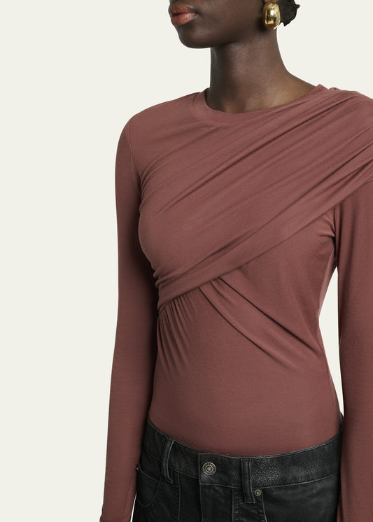 Dressi Draped Jersey Top in Burnt Henna