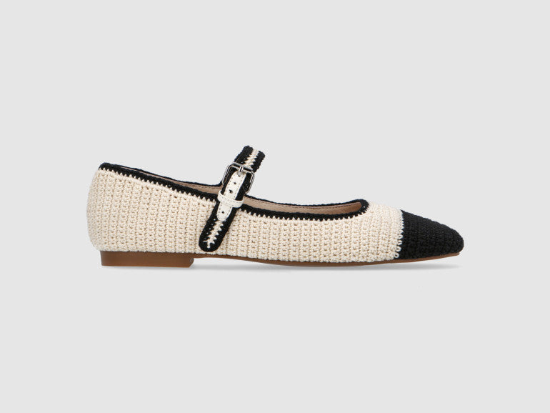 CIARA BALLERINA SHOE - BLACK AND CREAM CROCHET - BIBI LOU