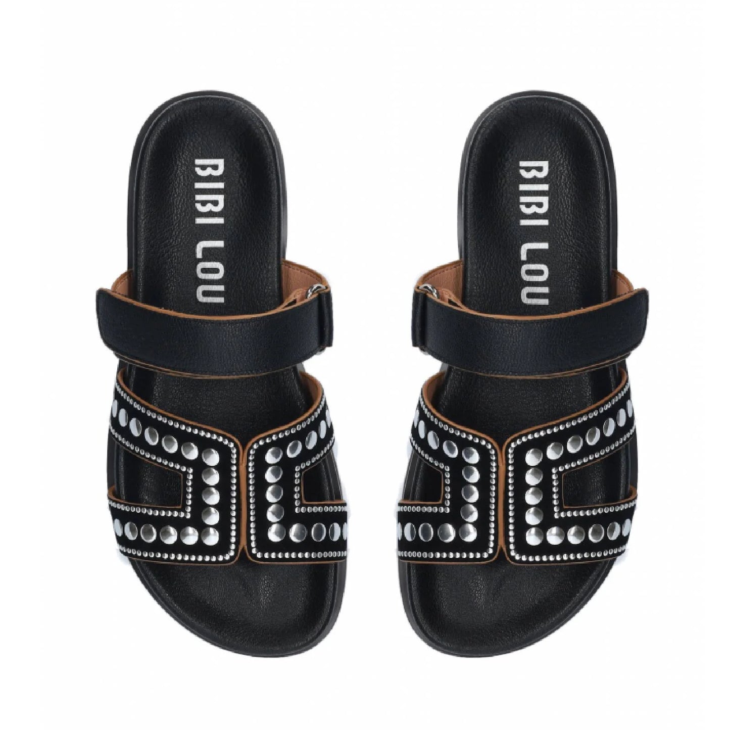 MINDY FLAT SANDAL - BLACK WITH STUDS - BIBI LOU