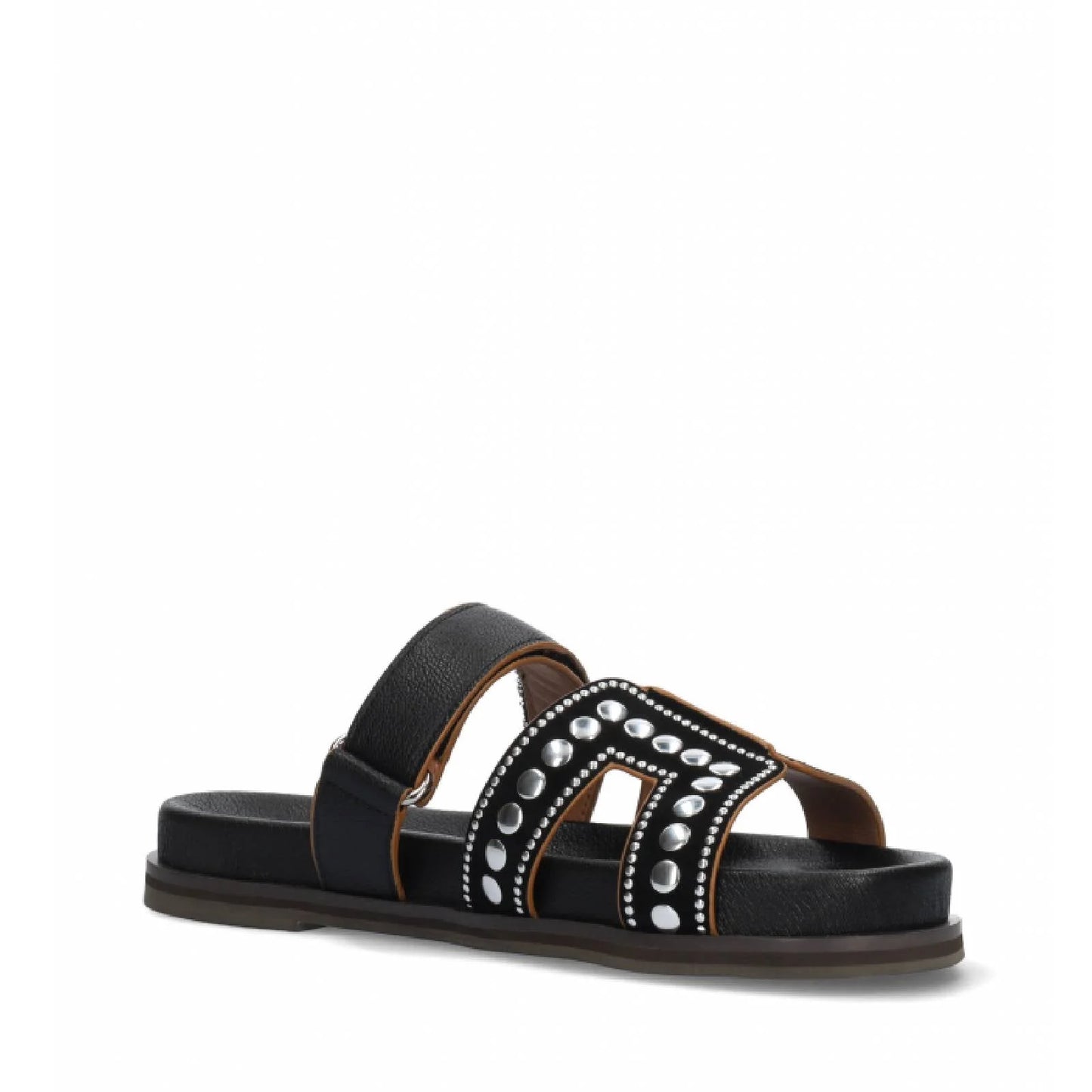 MINDY FLAT SANDAL - BLACK WITH STUDS - BIBI LOU