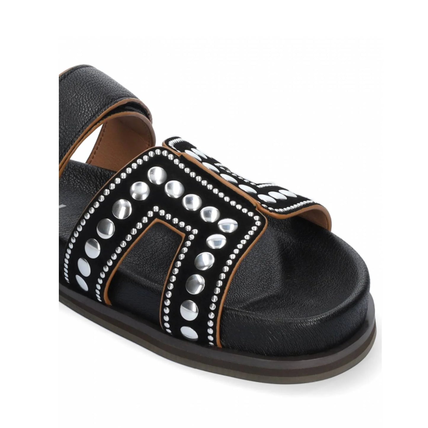 MINDY FLAT SANDAL - BLACK WITH STUDS - BIBI LOU