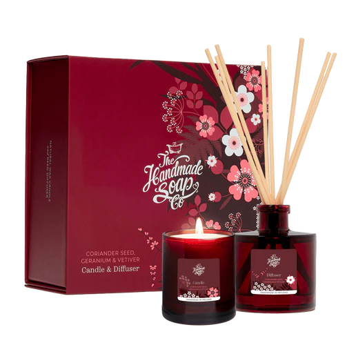 Candle & diffuser gift set - coriander seed, geranium and vetiver - Handmade Soap Company