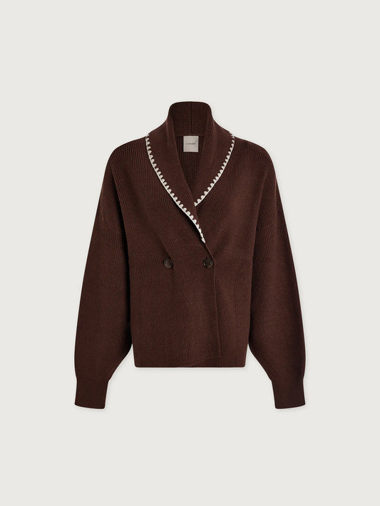 Totley Shawl Collar Knit in Coffee Bean