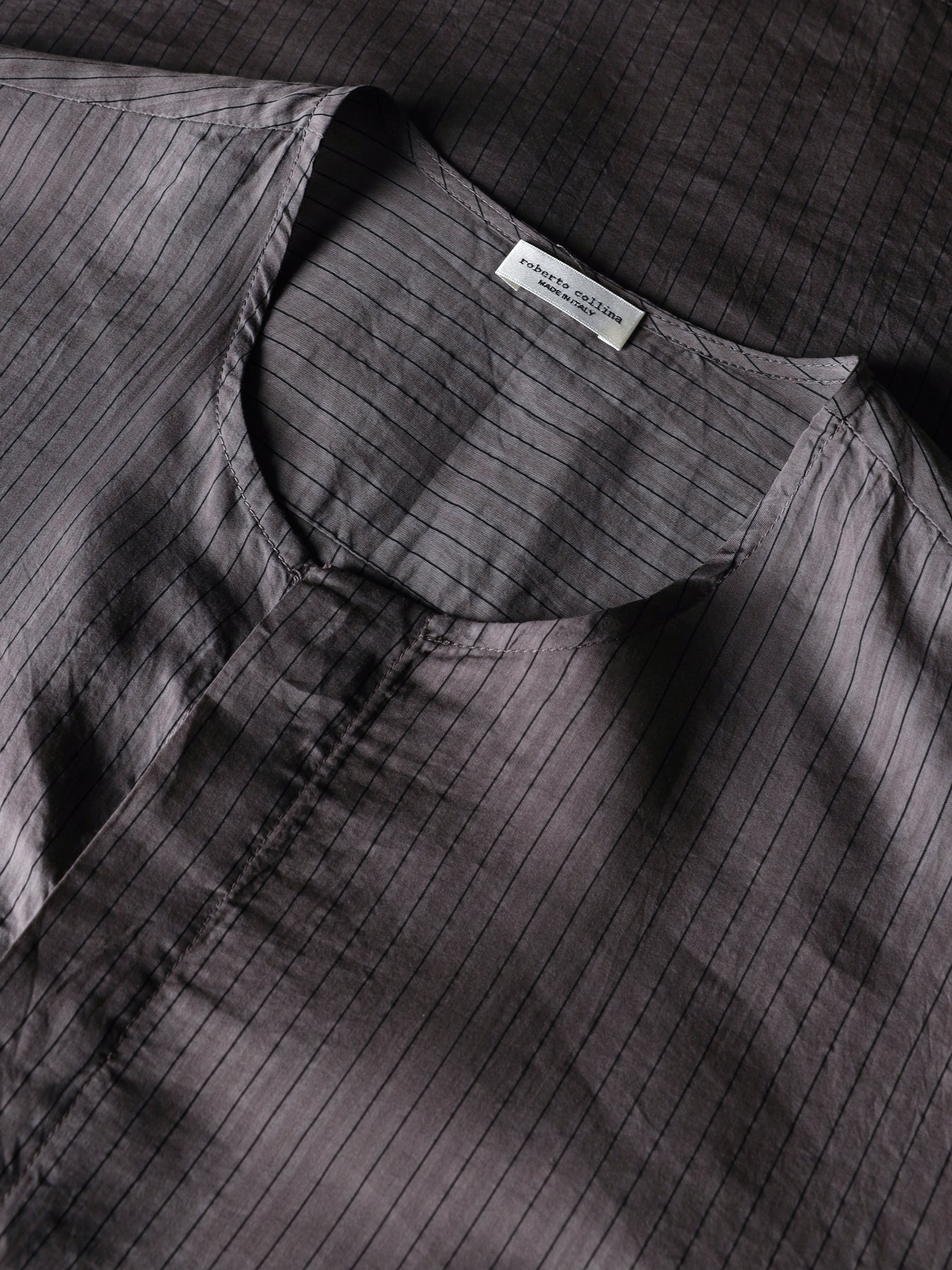 Collarless Bell Sleeve Shirt in Brown