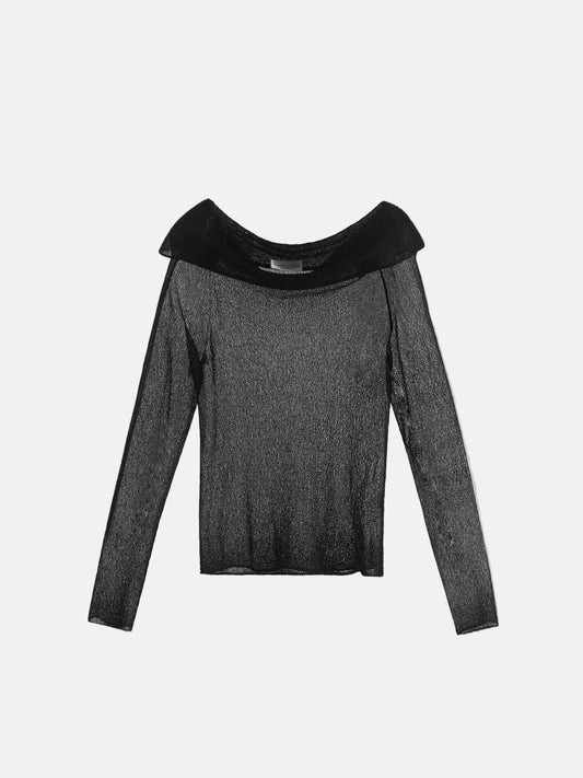 Openwork Lace-Effect Off-Shoulder Top in Black