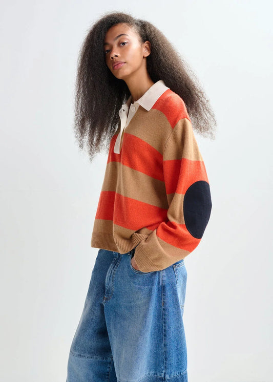 Striped Polo with Aplique Patch in Orange