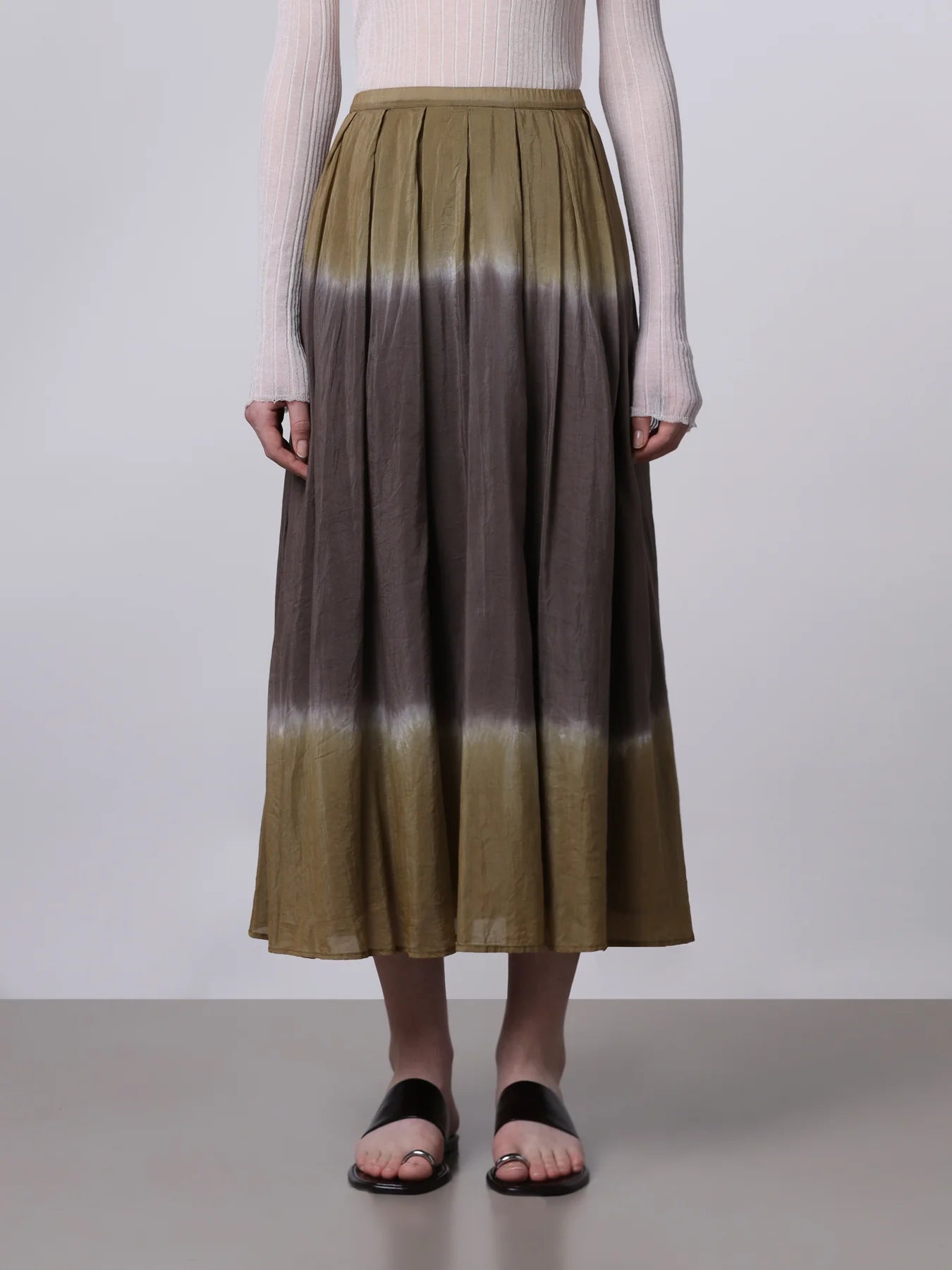 Plisse Midi Skirt in Khaki