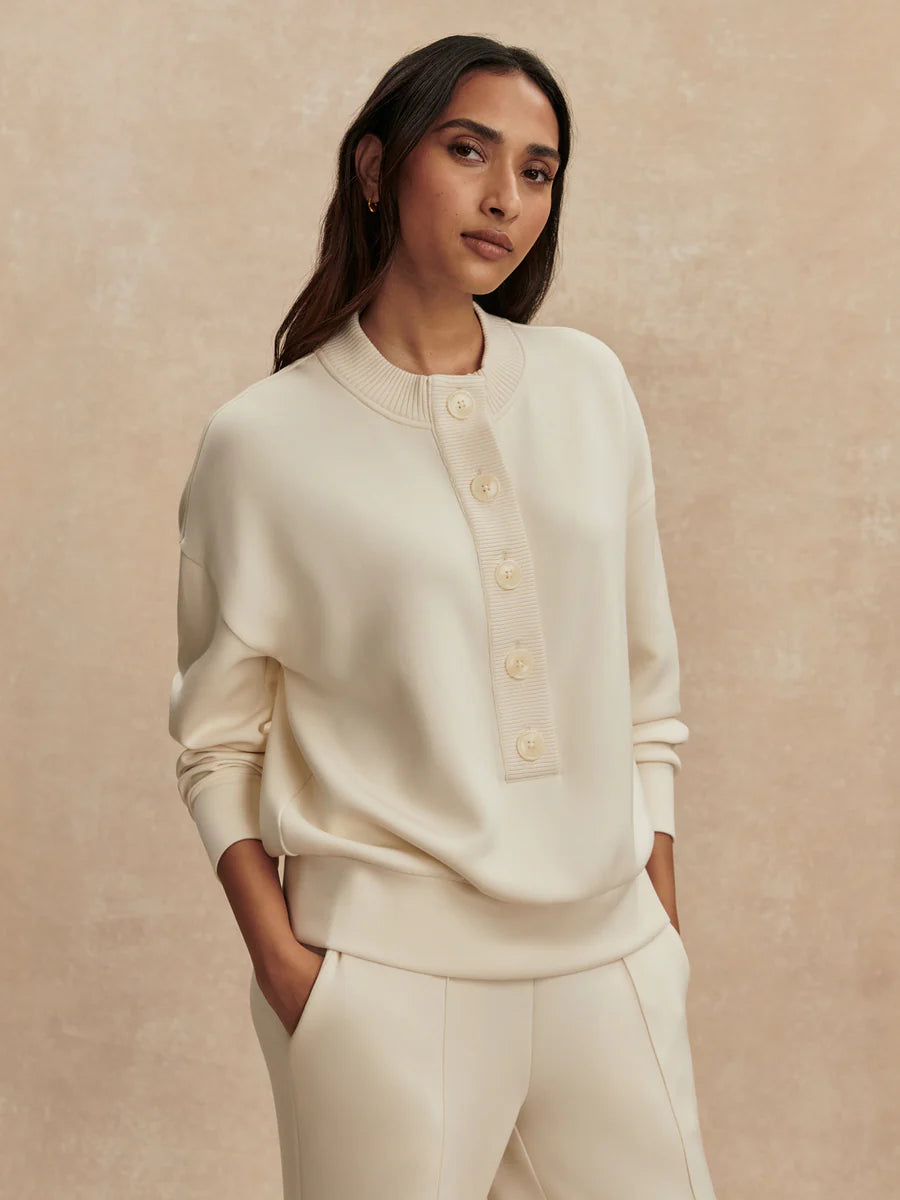 Reena Button Front Sweat in Pristine