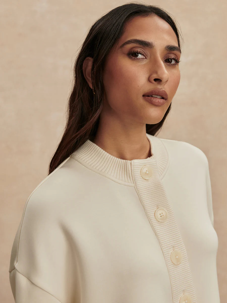 Reena Button Front Sweat in Pristine