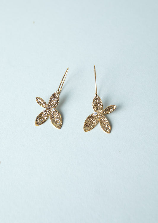 Flower Drop Earrings with Diamond Stud